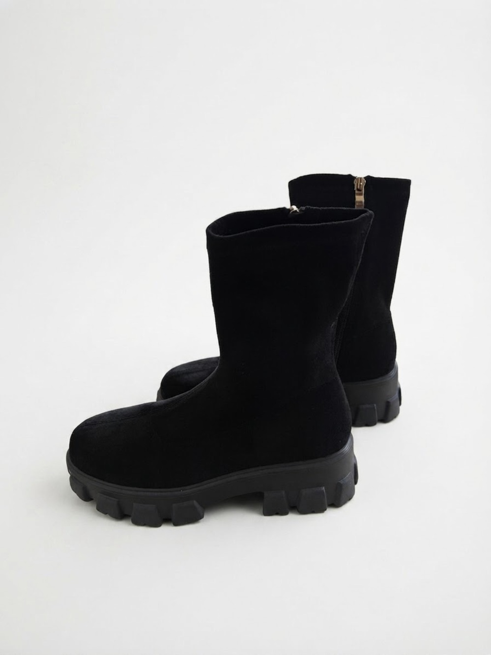 Miss Lola Y2K Black Suede Chunky Lug Sole Platform Mid Calf Boots Size 6 NEW